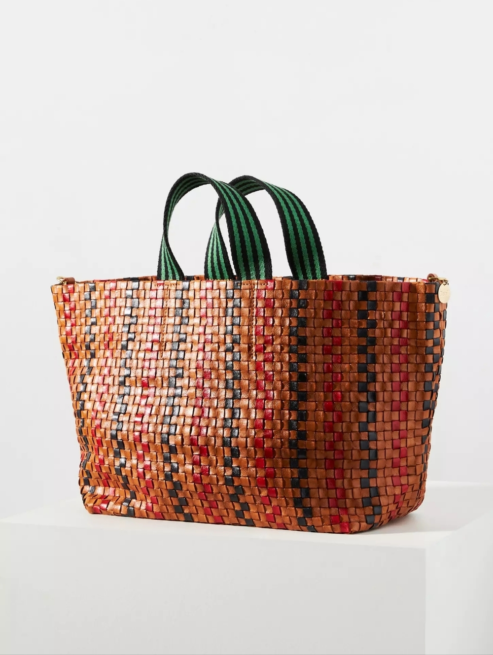 Clare V Men's Brown Canvas Tote Bag with Green-Striped Handles